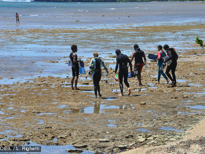 Equipés, les observateurs se dirigent vers le récif pour un exercice en conditions réelles